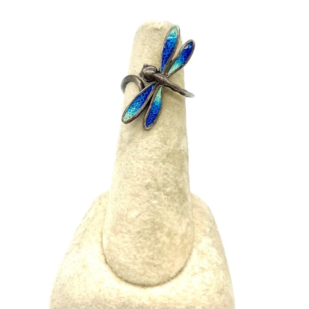Dragon Fly 925 Sterling silver w/ Inlaid Blue Opal Size 7